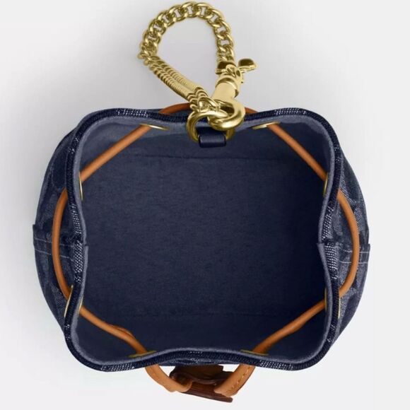 NWT❤️ Coach Drawstring Chain Wristlet Bag Signature Denim Wallet Purse CZ031 - Picture 10 of 13